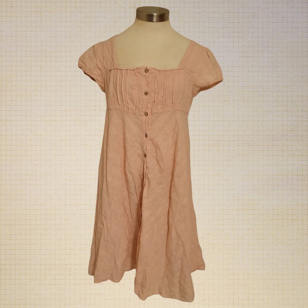 Prairie Cotton Mini Dress Square Neck Lace Trim Sky Bomber S/M